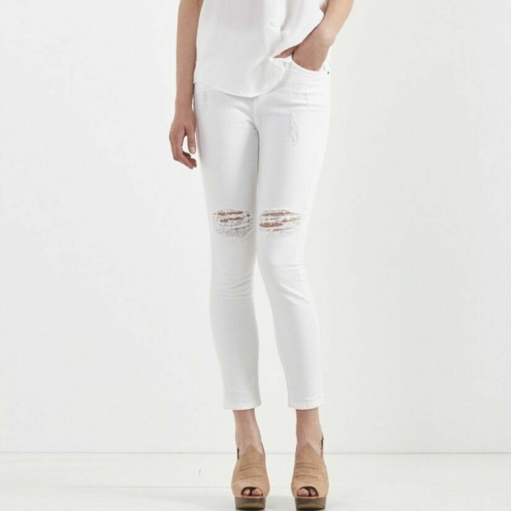 Current/Elliott Super High Waist Salty Destroy White Skinny Jeans